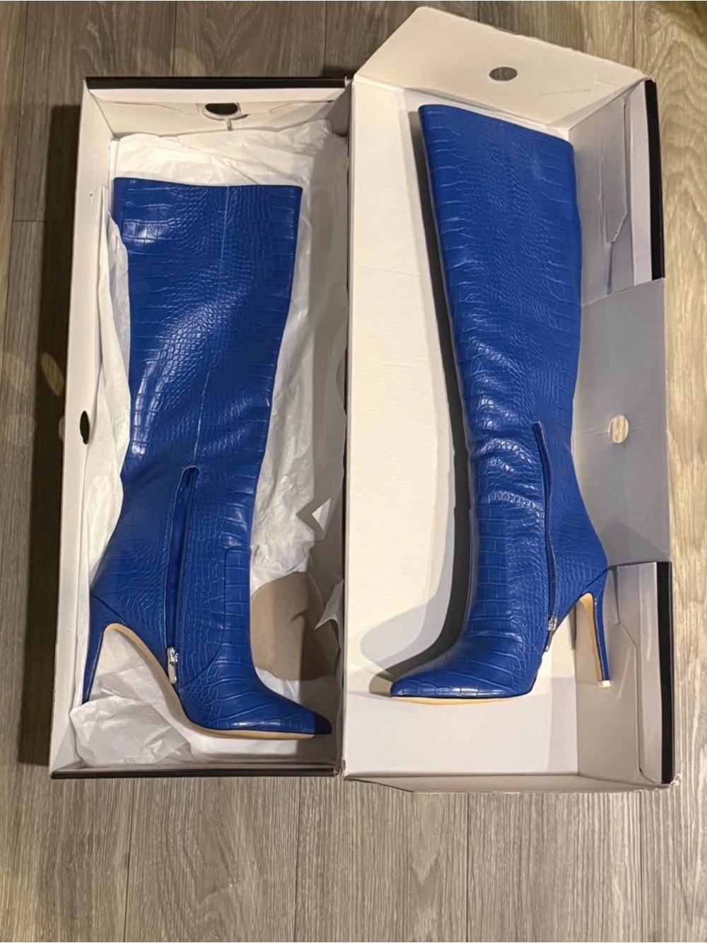 Nine West Cobalt Blue Croc-Embossed Over-the-Knee Stiletto Boots